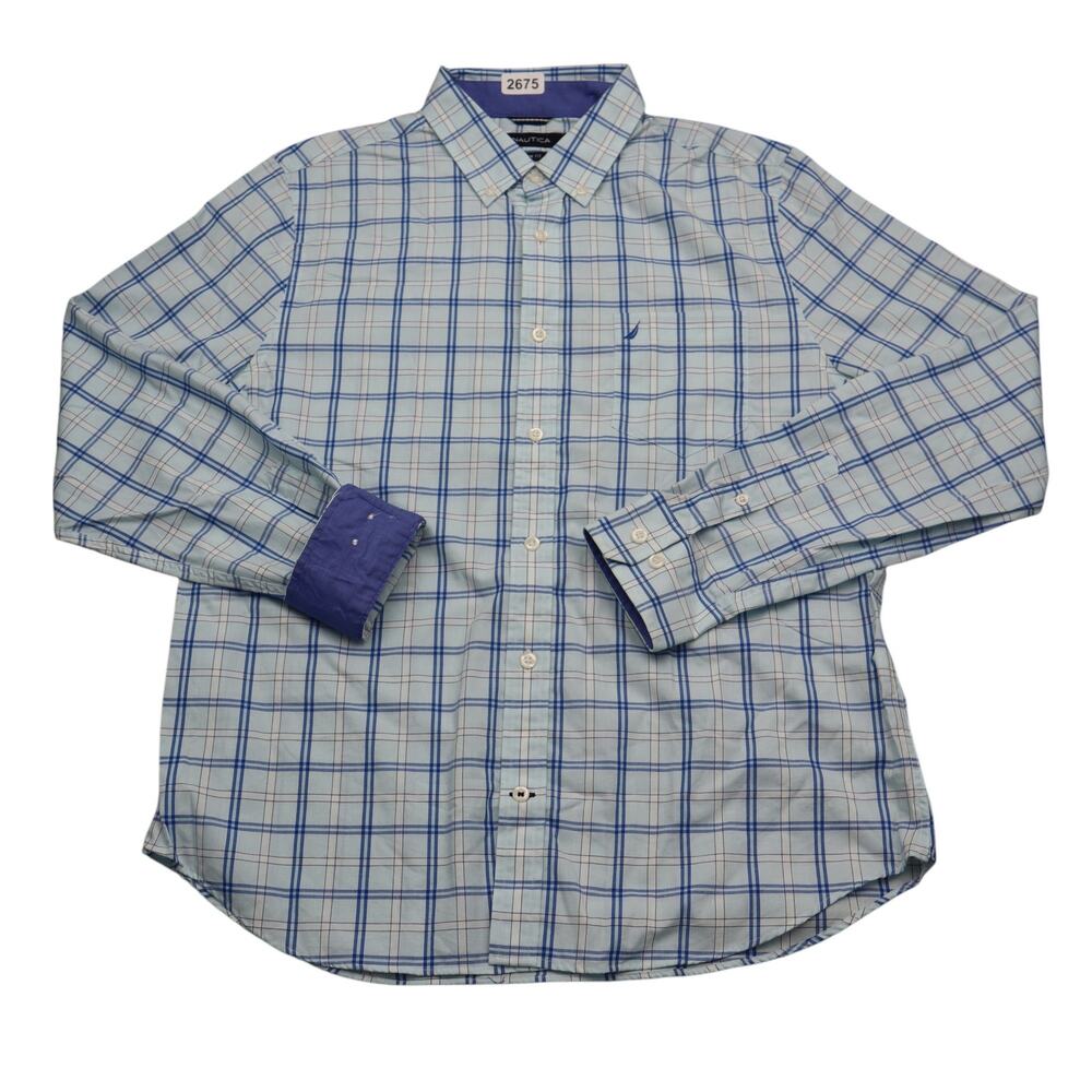 Nautica Shirt Mens L Blue Flip Cuff Workwear Office Slim Button Up Dress